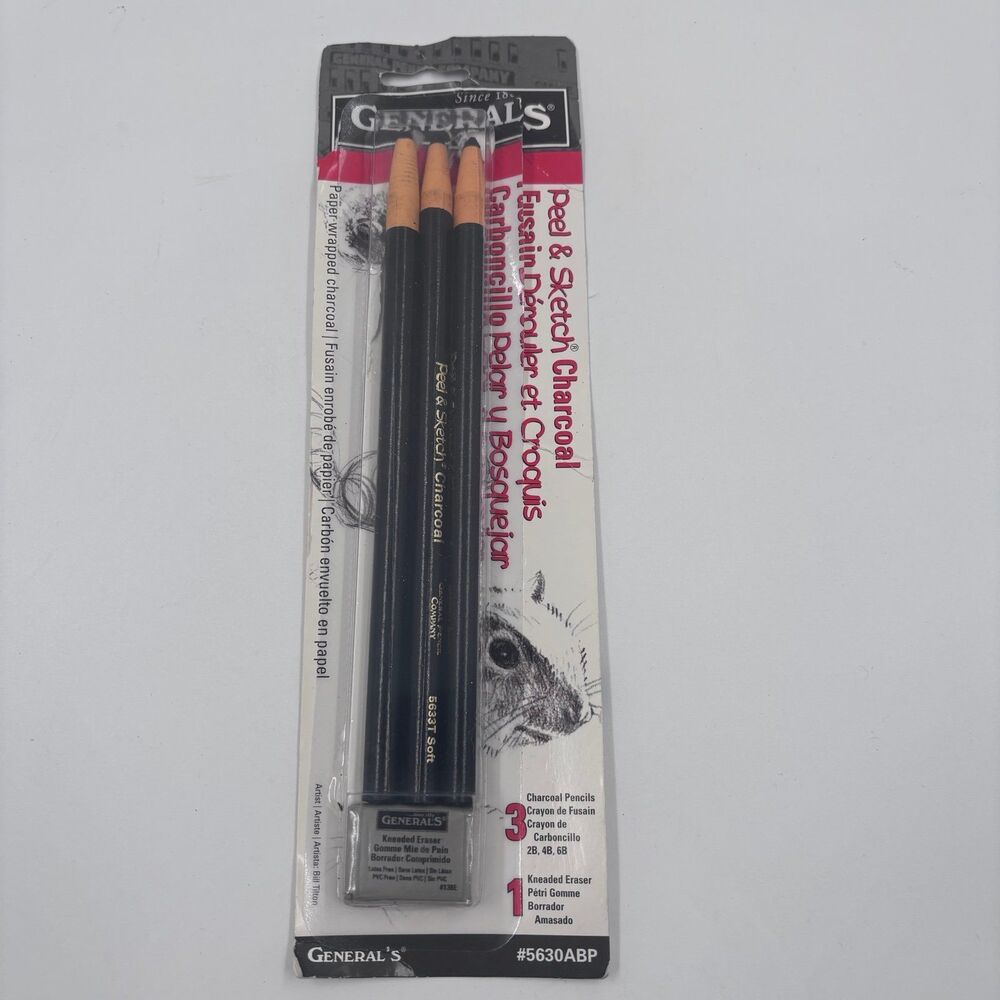 Generals Peel & Sketch Charcoal Pencils & Kneaded Eraser Set 5630ABP Drawing